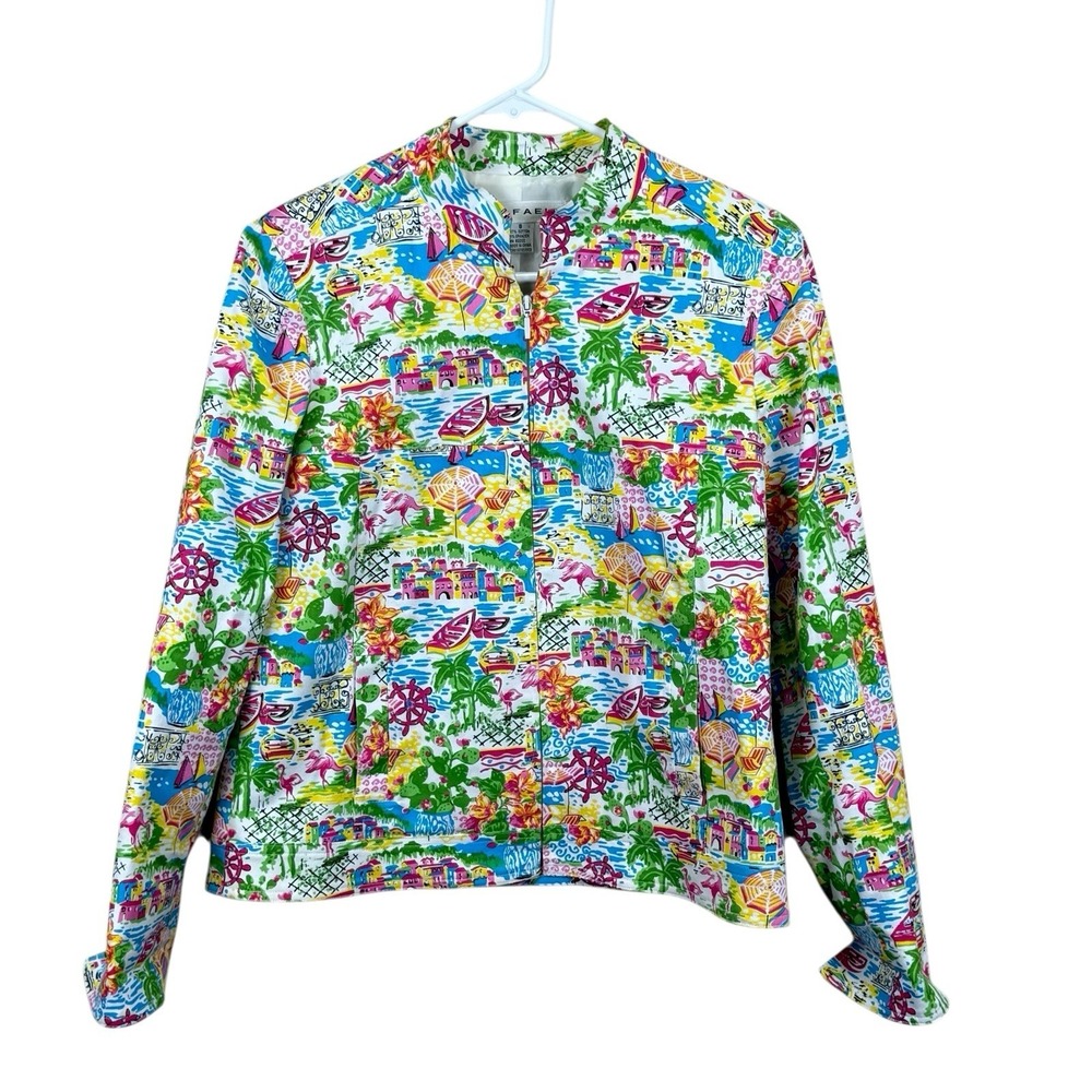 Rafael Blazer Womans 8 Artsy‎ Beach Tropical Resort Cruise Flamingos Resortwear